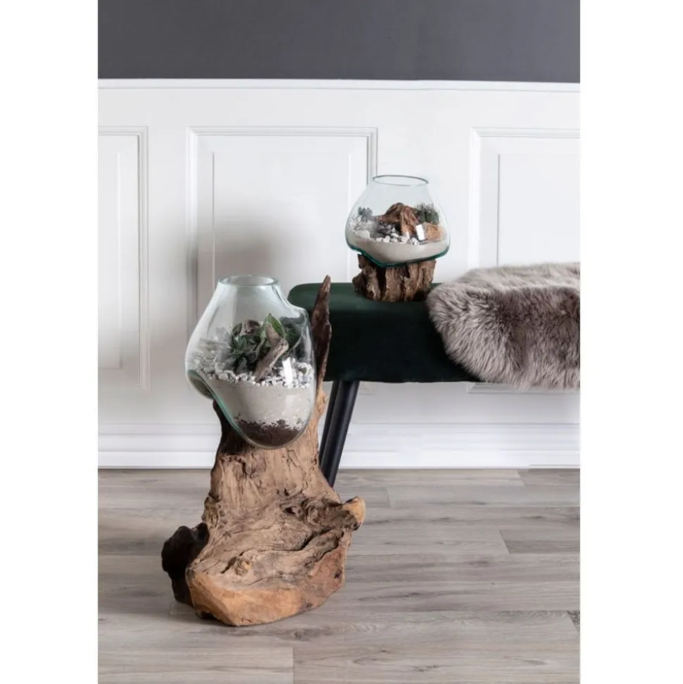 Maljakko puujalustalla House Nordic San Marino Waterdrop, 50cm, tiikki/lasi