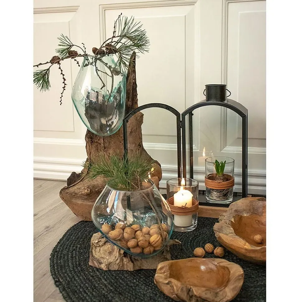 Maljakko puujalustalla House Nordic San Marino Waterdrop, 50cm, tiikki/lasi