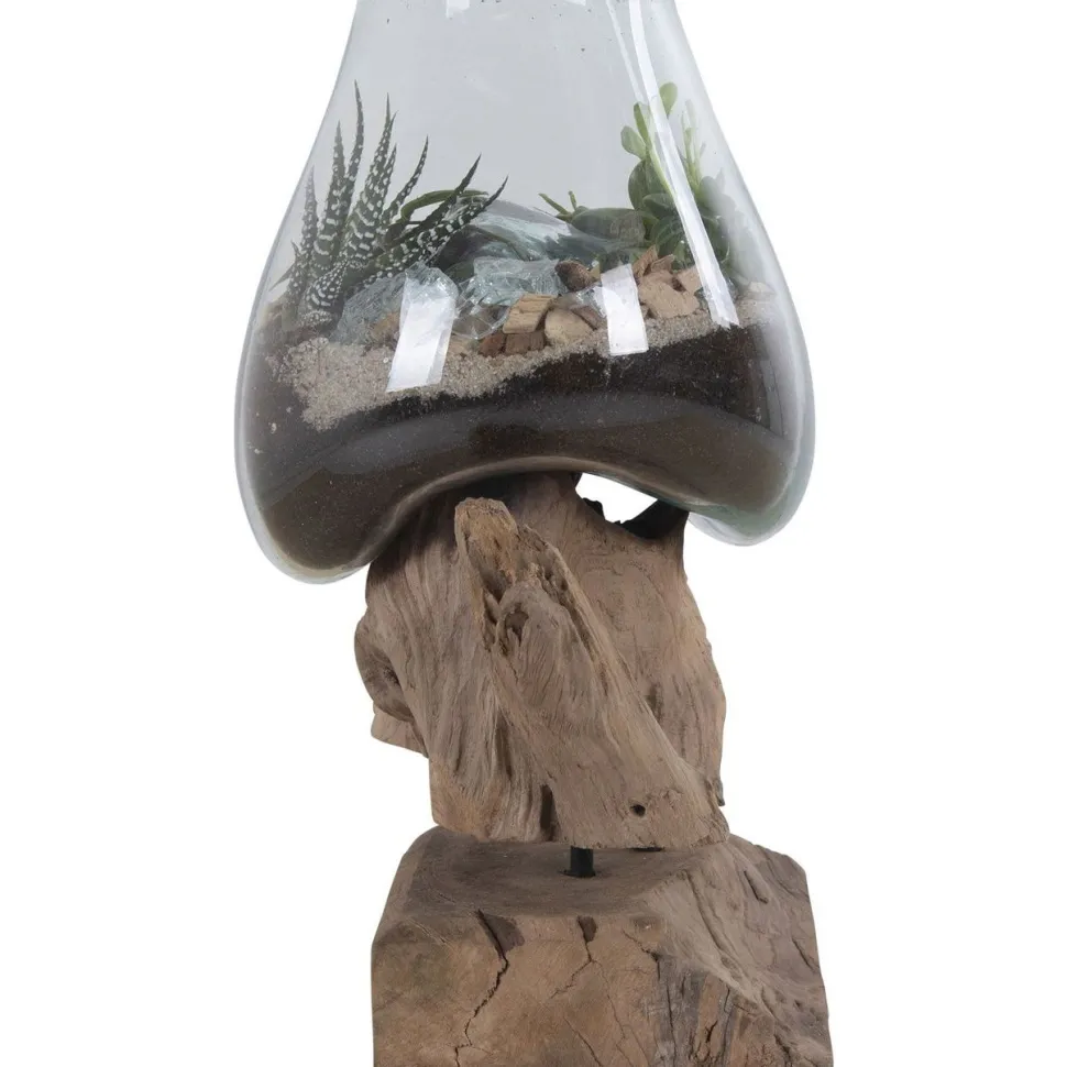 Maljakko puujalustalla House Nordic San Marino Waterdrop, 25cm, tiikki/lasi