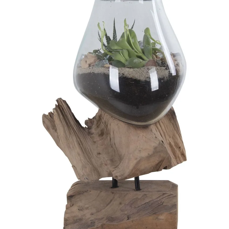 Maljakko puujalustalla House Nordic San Marino Waterdrop, 25cm, tiikki/lasi