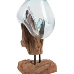 Maljakko puujalustalla House Nordic San Marino Waterdrop, 25cm, tiikki/lasi