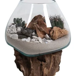 Maljakko puujalustalla House Nordic San Marino Waterdrop, 15-20cm, tiikki/lasi