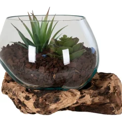 Maljakko puujalustalla House Nordic San Marino Waterdrop, 15cm, tiikki/lasi