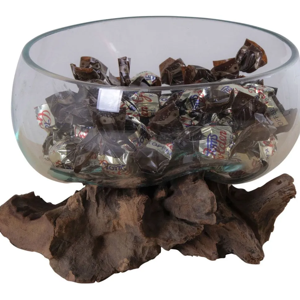 Maljakko puujalustalla House Nordic San Marino Waterdrop, 15cm, tiikki/lasi