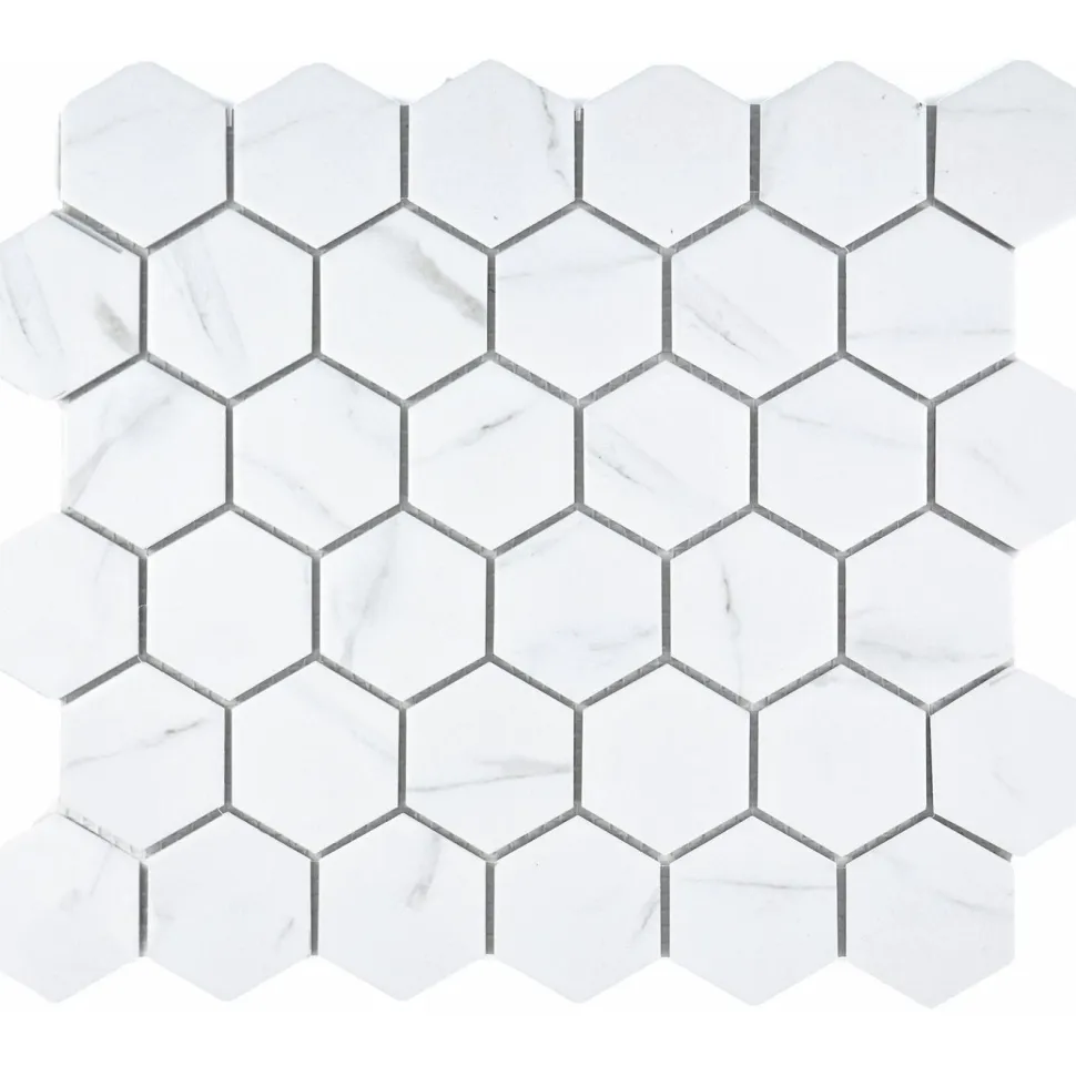 Marmorimosaiikki Pukkila Carrara Hexagon, 5x6cm, 6-kulmainen, matta, lasitettu
