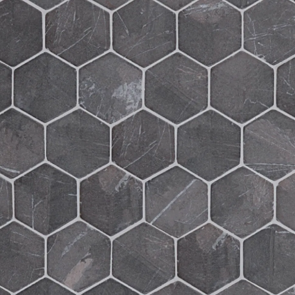 Marmorimosaiikki Qualitystone Hexagon Gray, verkolla, 60 x 60 mm