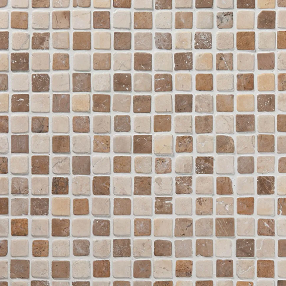 Marmorimosaiikki Qualitystone Square Mustard-White, verkolla, 20 x 20 mm
