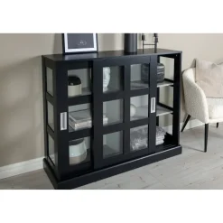 Matala vitriinikaappi liukuovilla Venture Home Lock, 120x40x95cm, musta