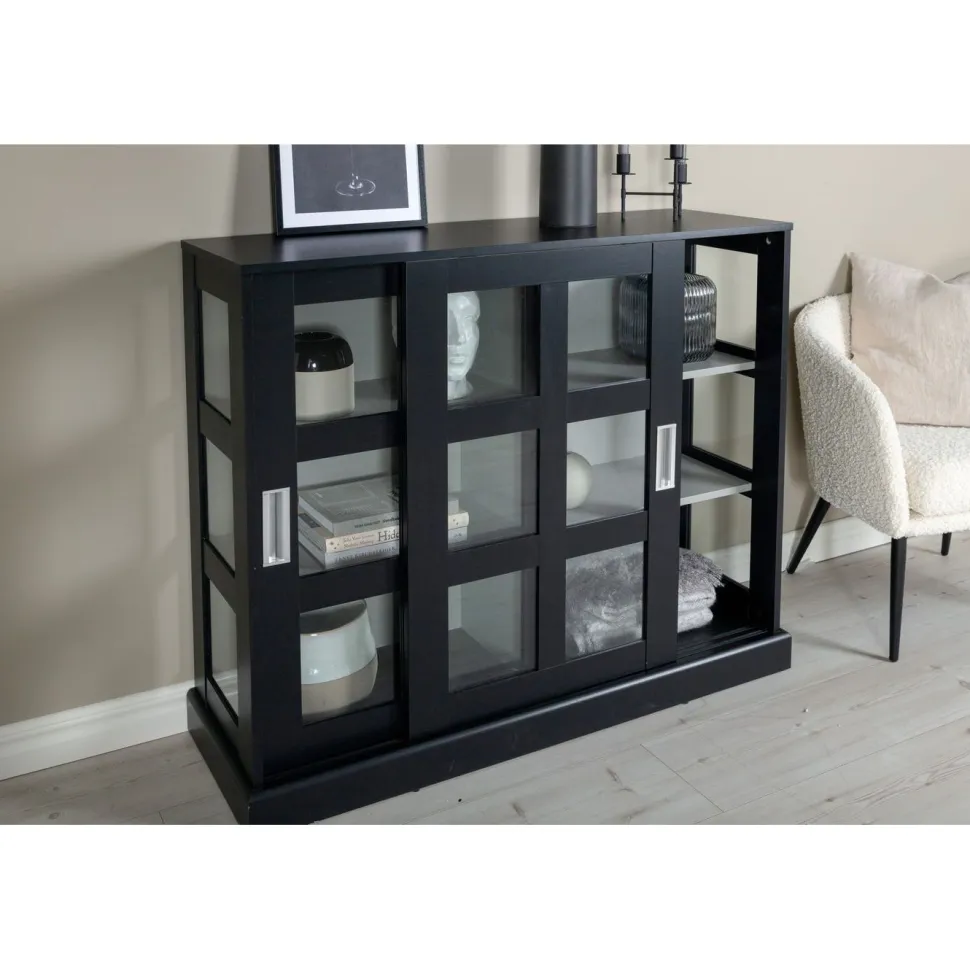 Matala vitriinikaappi liukuovilla Venture Home Lock, 120x40x95cm, musta