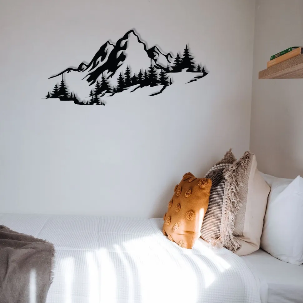 Metallinen seinäkoriste Linento Mountain 3, musta