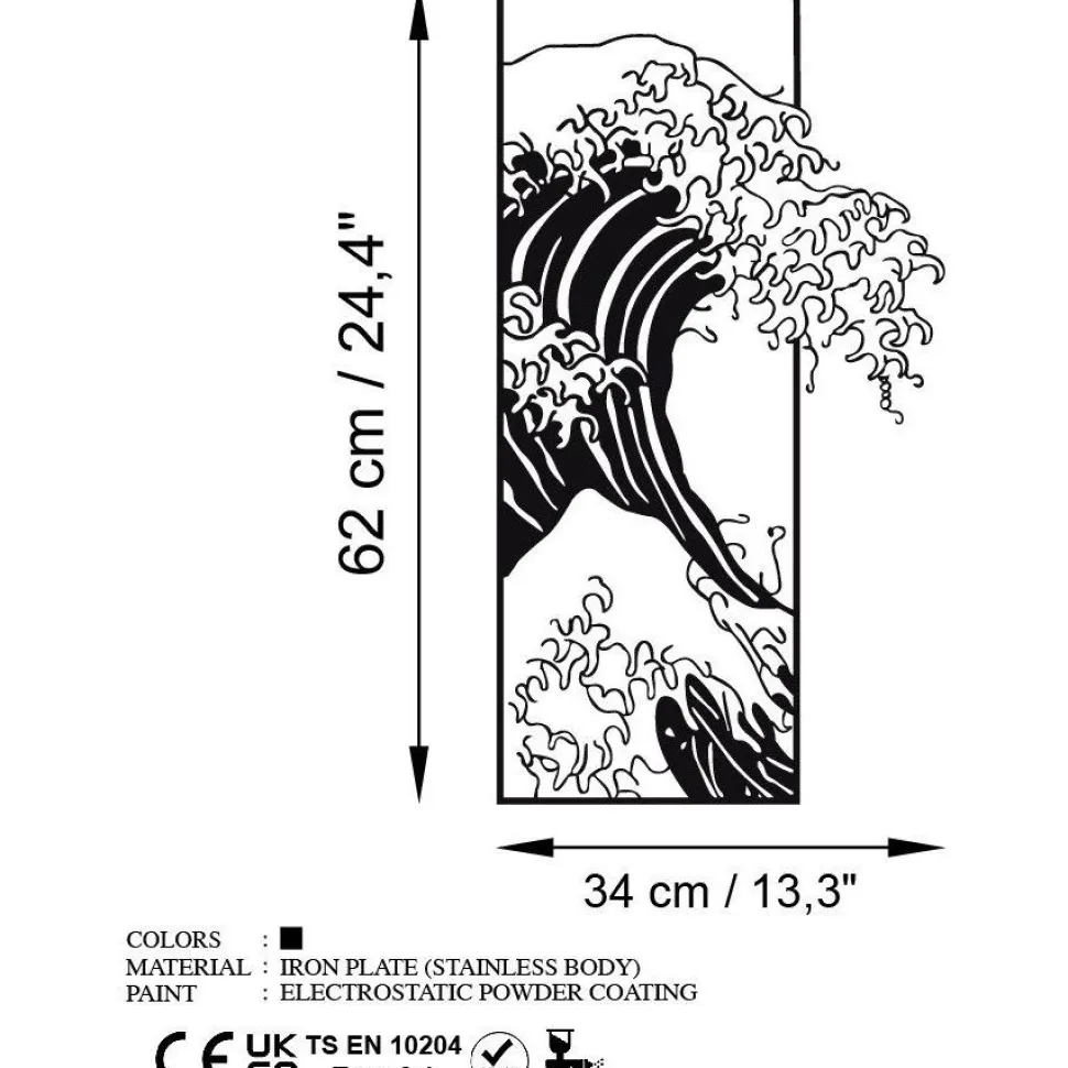 Metallinen seinäkoriste Linento Waves 3, musta
