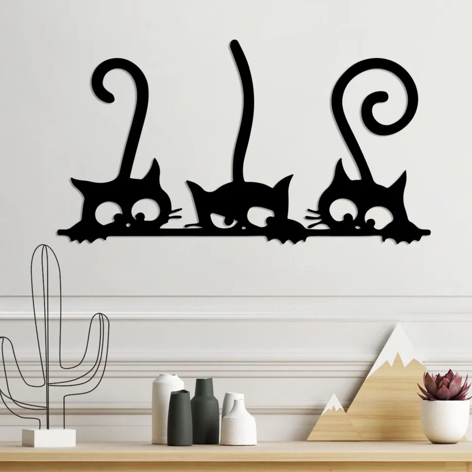Metallinen seinäkoriste Linento Cat 5, musta