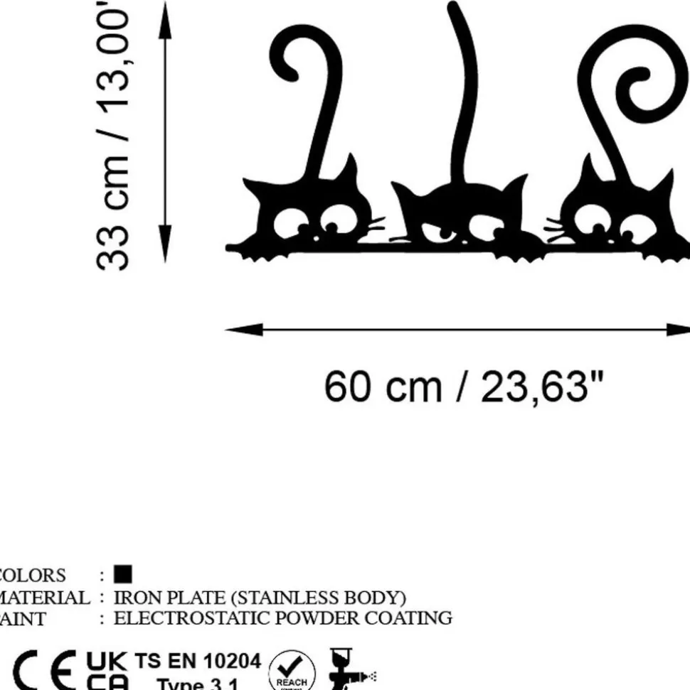 Metallinen seinäkoriste Linento Cat 5, musta