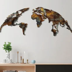 Metallinen seinäkoriste Linento World Map Medium 3, monivärinen