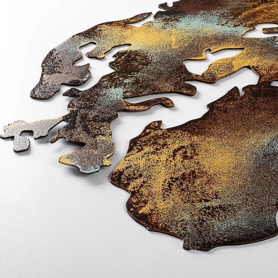 Metallinen seinäkoriste Linento World Map Medium 3, monivärinen