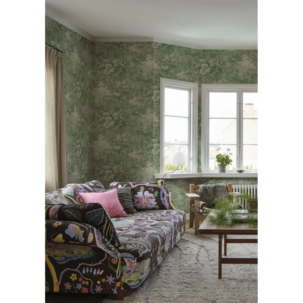 Metsätapetti Sandberg Forest Toile vihreä, mittatilaus, non-woven