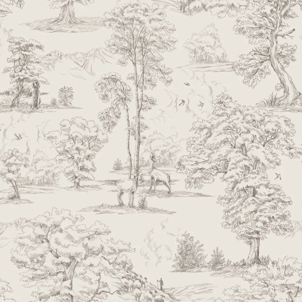 Metsätapetti Sandberg Montfort, non-woven, metsä, grafiitti