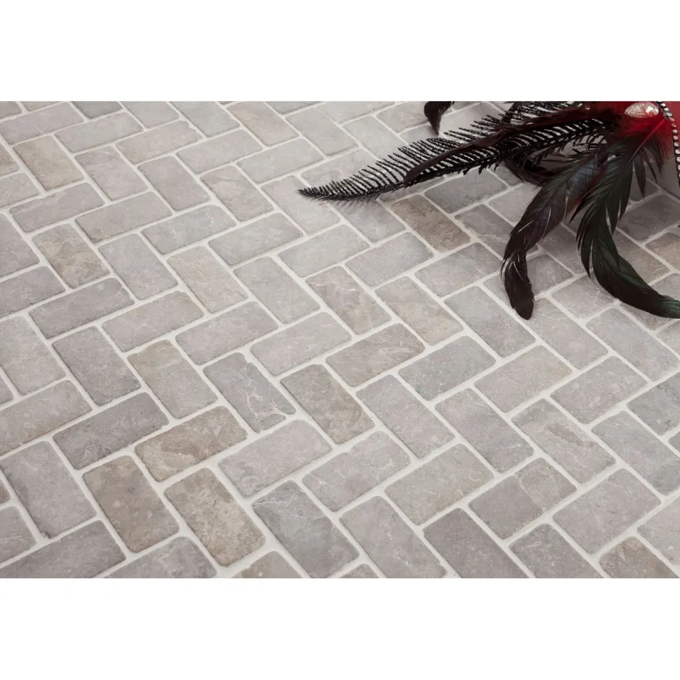 Mosaiikkilaatta Qualitystone Herringbone Light Grey Mini, 20x40mm