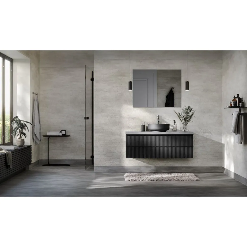 Märkätilan muovimatto Tarkett Aquarelle Raw Concrete Dark Grey, leveys 2m