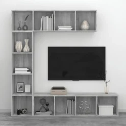 3-osainen kirjahylly/TV-kaappisarja 180x30x180 cm harmaa