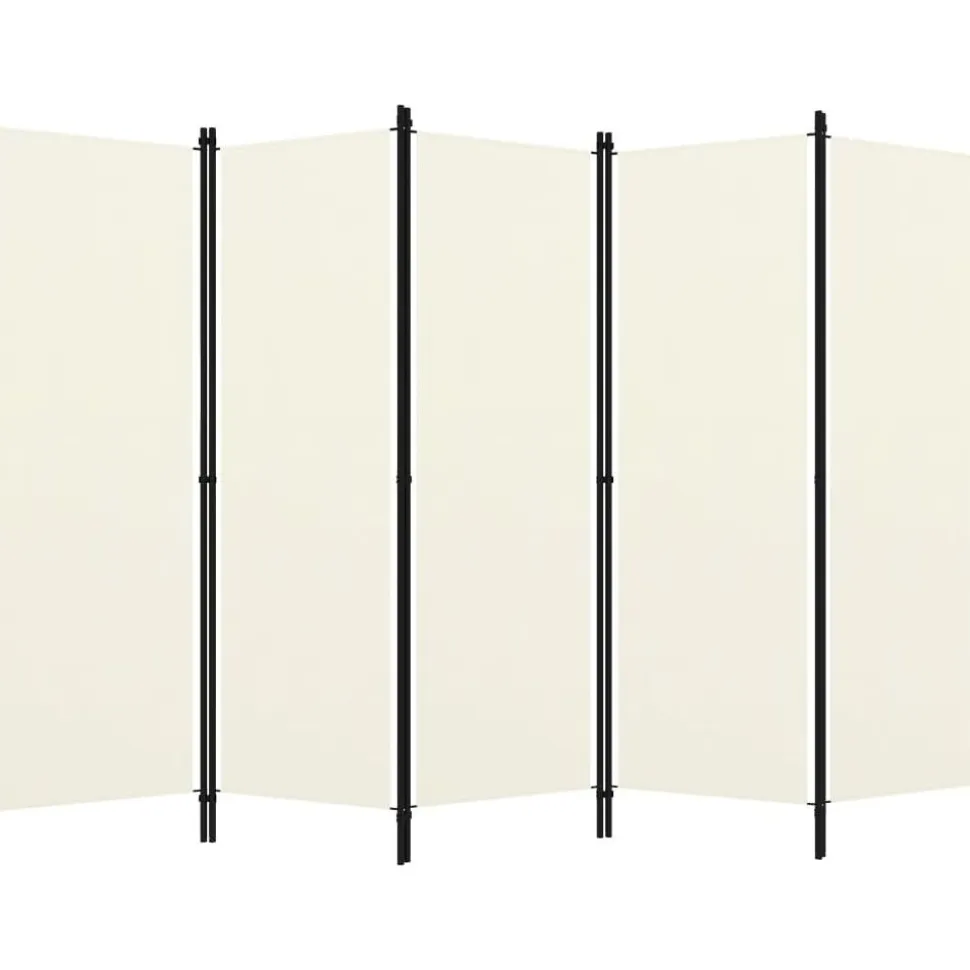 5-paneelinen tilanjakaja, kermanvalkoinen, 250x180 cm