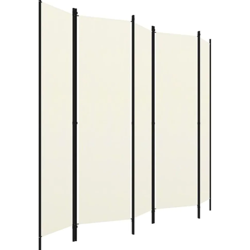 5-paneelinen tilanjakaja, kermanvalkoinen, 250x180 cm