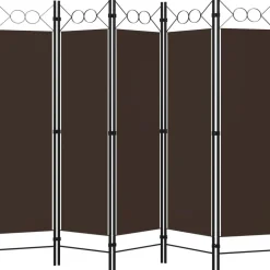 5-paneelinen tilanjakaja, ruskea, 200x180 cm
