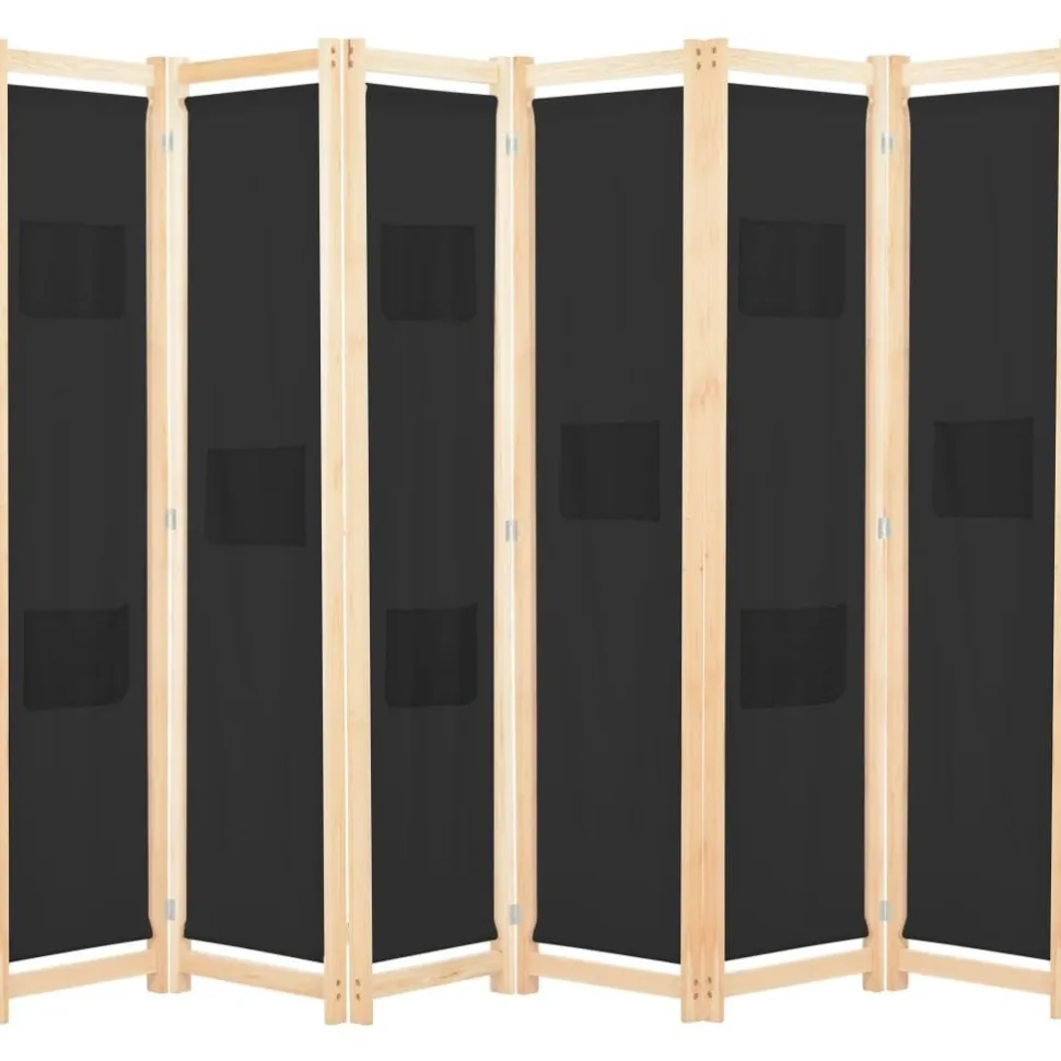 6-paneelinen tilanjakaja musta 240x170x4 cm kangas