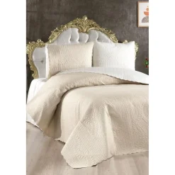 Parivuoteen päiväpeitto + 2 tyynyliinaa Linento Sanem, 230x250cm + 60x80cm, kerma/beige