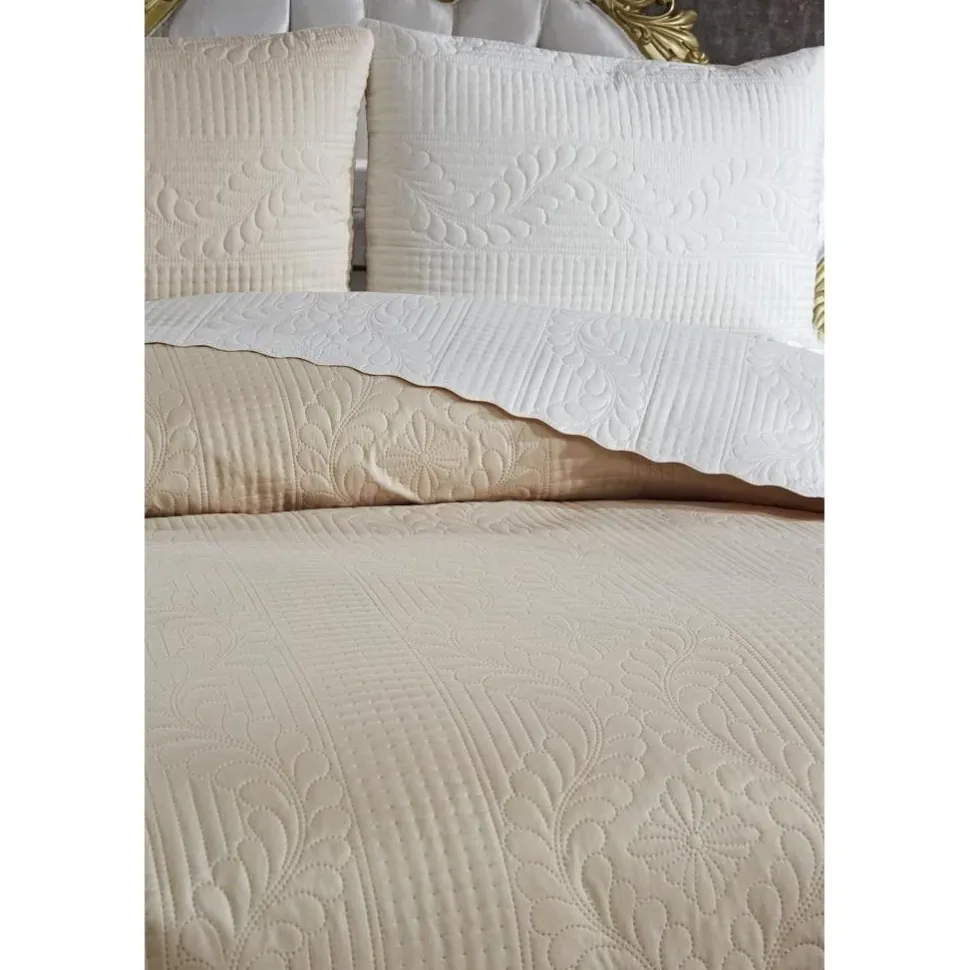 Parivuoteen päiväpeitto + 2 tyynyliinaa Linento Sanem, 230x250cm + 60x80cm, kerma/beige