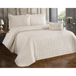 Parivuoteen päiväpeitto + 2 tyynyliinaa Linento Yildiz, 250x260cm + 55x75cm, kerma