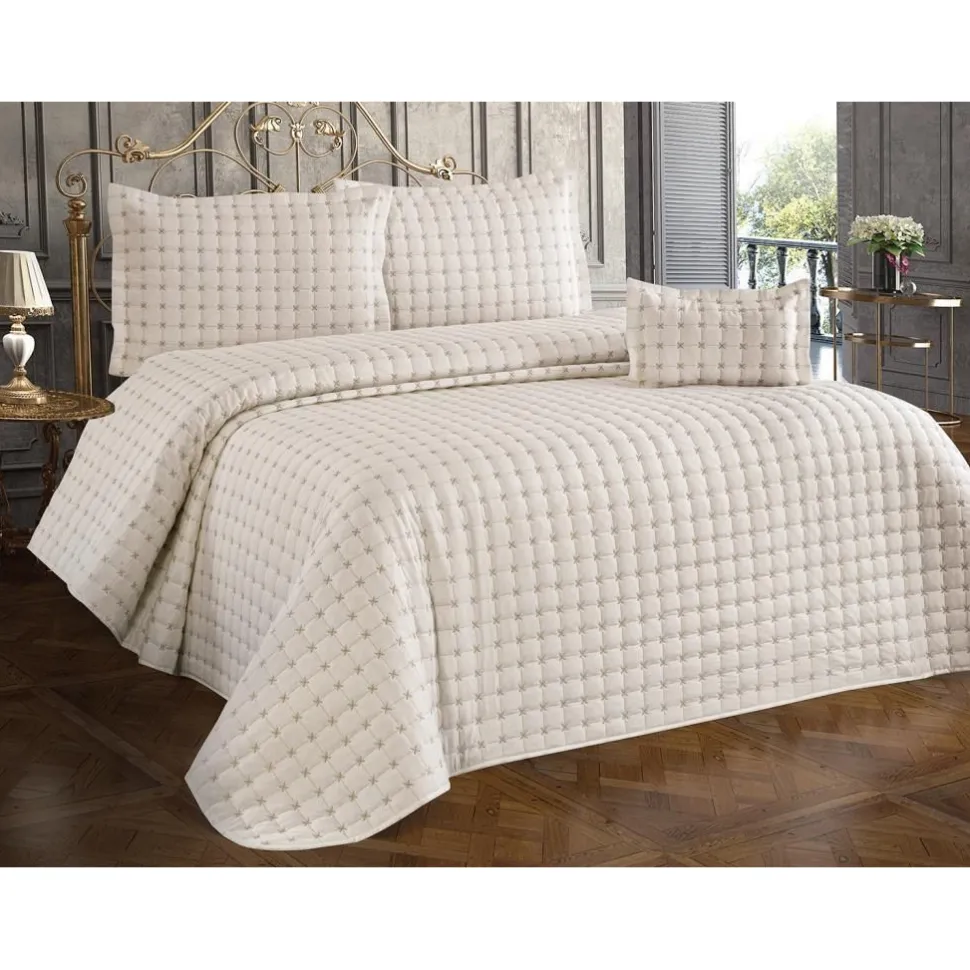 Parivuoteen päiväpeitto + 2 tyynyliinaa Linento Yildiz, 250x260cm + 55x75cm, kerma