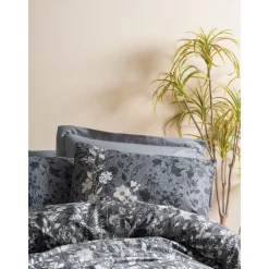 Parivuoteen pussilakanasetti Linento Comely, 260x220cm + 50x80cm, antrasiitti