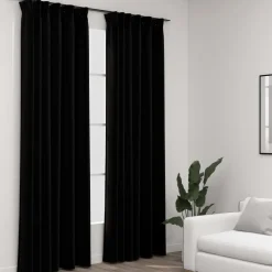 Pellavamaiset pimennysverhot koukuilla 2 kpl musta 140x225cm