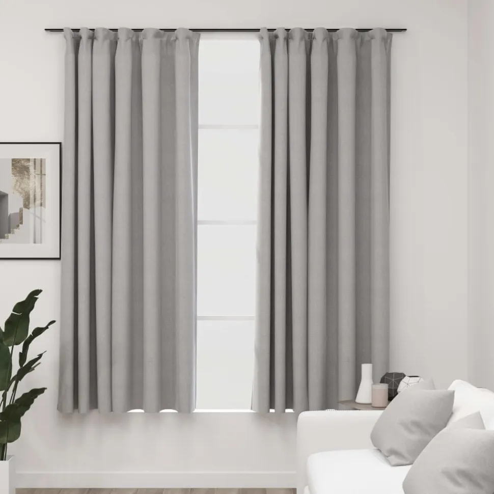Pellavamaiset pimennysverhot koukuilla 2kpl harmaa 140x175cm