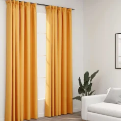 Pellavamaiset pimennysverhot koukuilla 2 kpl kelt. 140x245cm