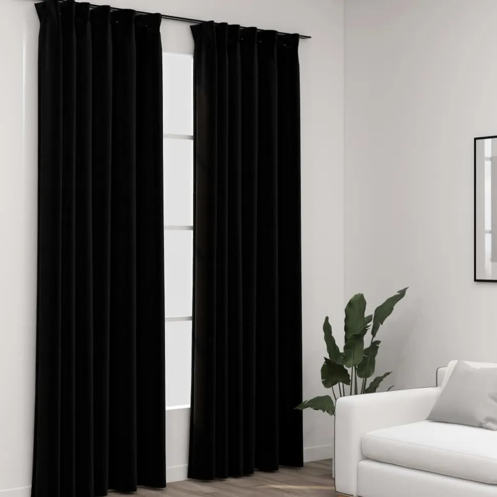 Pellavamaiset pimennysverhot koukuilla 2 kpl musta 140x245cm
