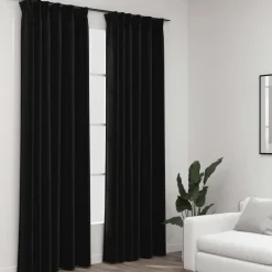 Pellavamaiset pimennysverhot koukuilla 2 kpl 140x225cm