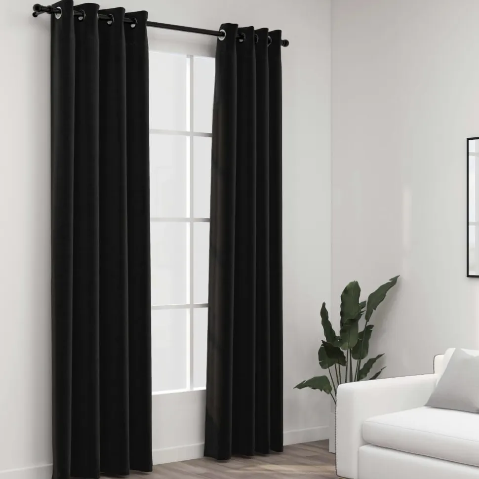 Pellavamaiset pimennysverhot 2 kpl antrasiitti 140x245 cm