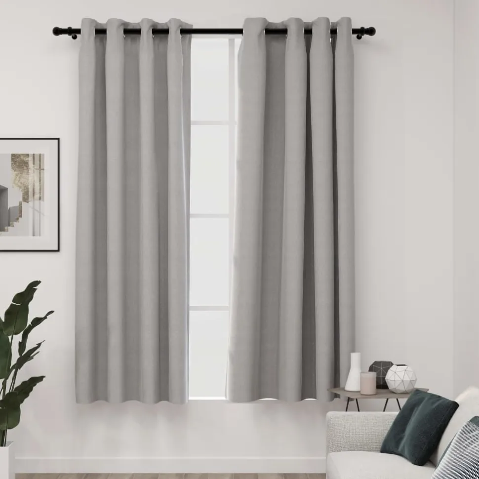 Pellavamaiset pimennysverhot renkailla 2kpl harmaa 140x175cm