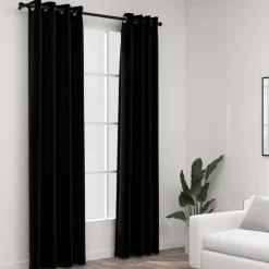 Pellavamaiset pimennysverhot renkailla 2 kpl musta 140x225cm
