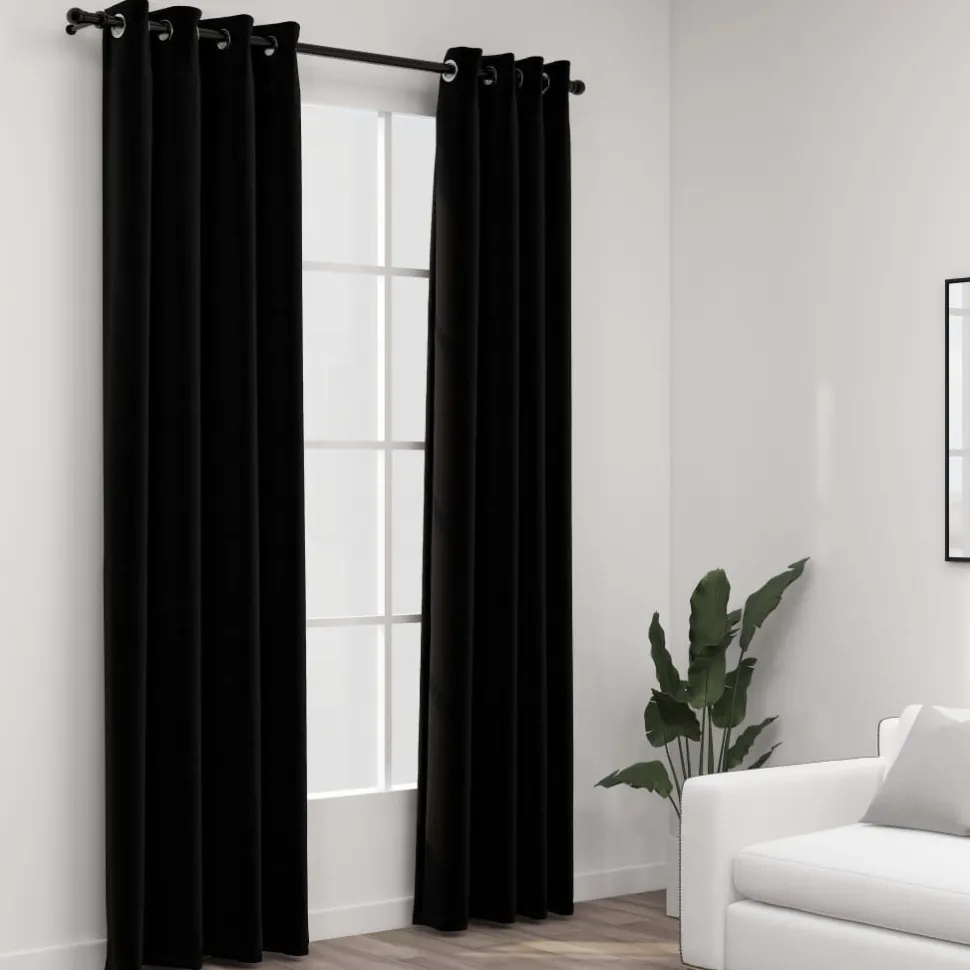 Pellavamaiset pimennysverhot renkailla 2 kpl musta 140x225cm