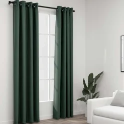 Pellavamaiset pimennysverhot renkailla 2kpl vihreä 140x245cm