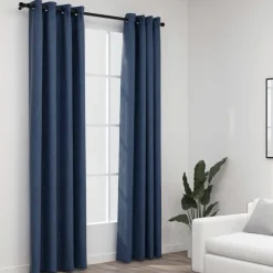 Pellavamaiset pimennysverhot renkailla 2 kpl 140x225 cm