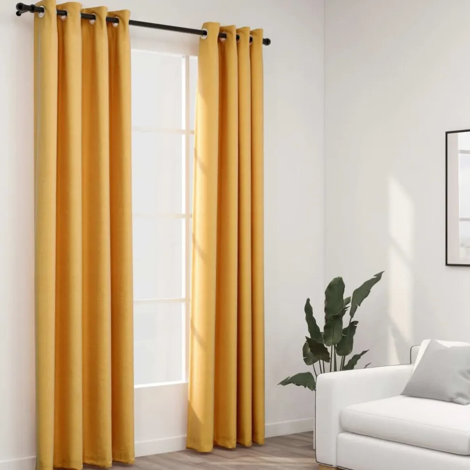 Pellavamaiset pimennysverhot renkailla 2kpl 140x245 cm