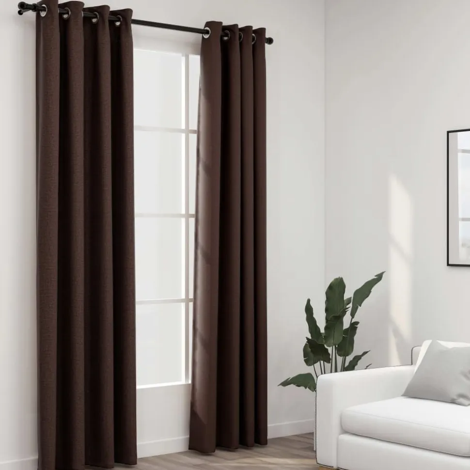 Pellavamaiset pimennysverhot renkailla 2kpl 140x245cm