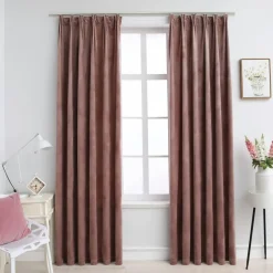 Pimennysverhot koukuilla 2 kpl sametti pinkki 140x245 cm