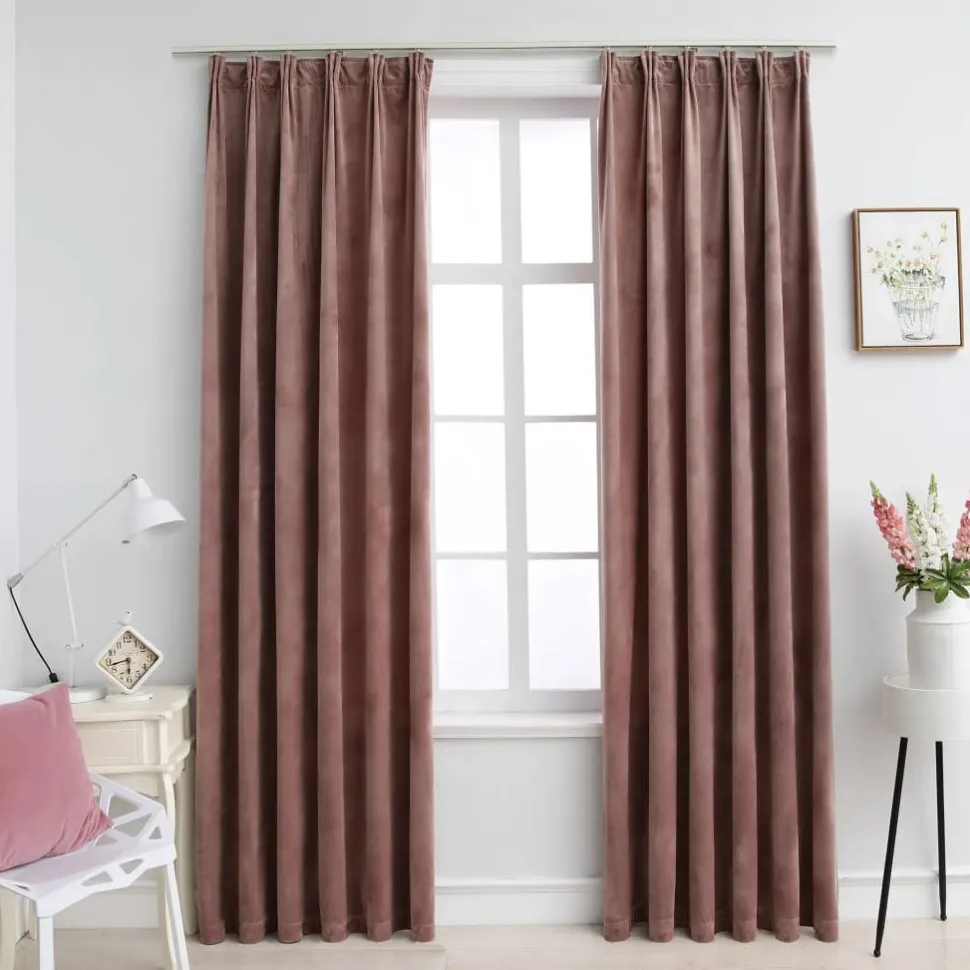 Pimennysverhot koukuilla 2 kpl sametti pinkki 140x175 cm