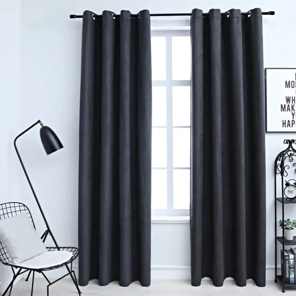 Pimennysverhot metallirenkailla 2 kpl antrasiitti 140x245 cm