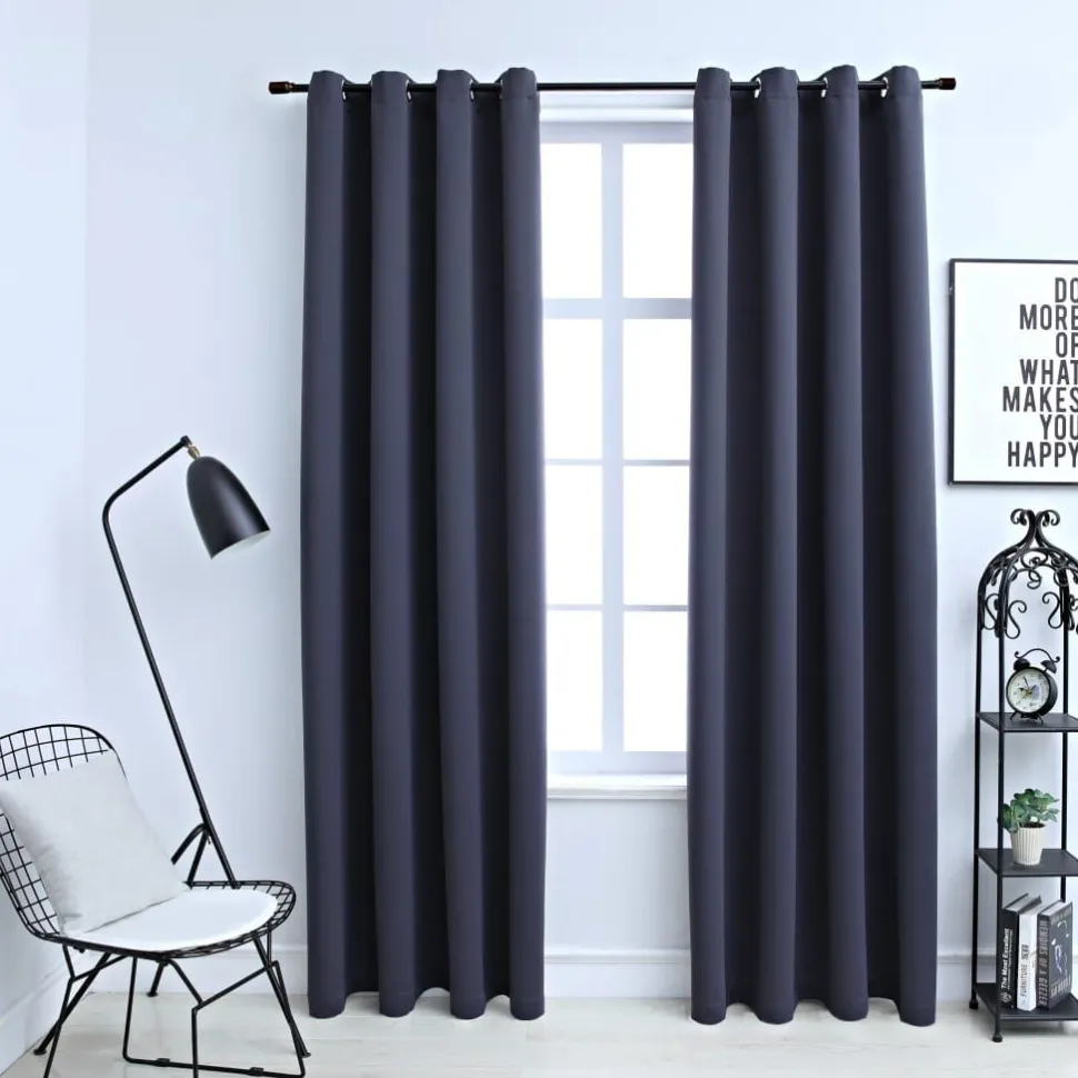 Pimennysverhot metallirenkailla 2 kpl antrasiitti 140x175cm